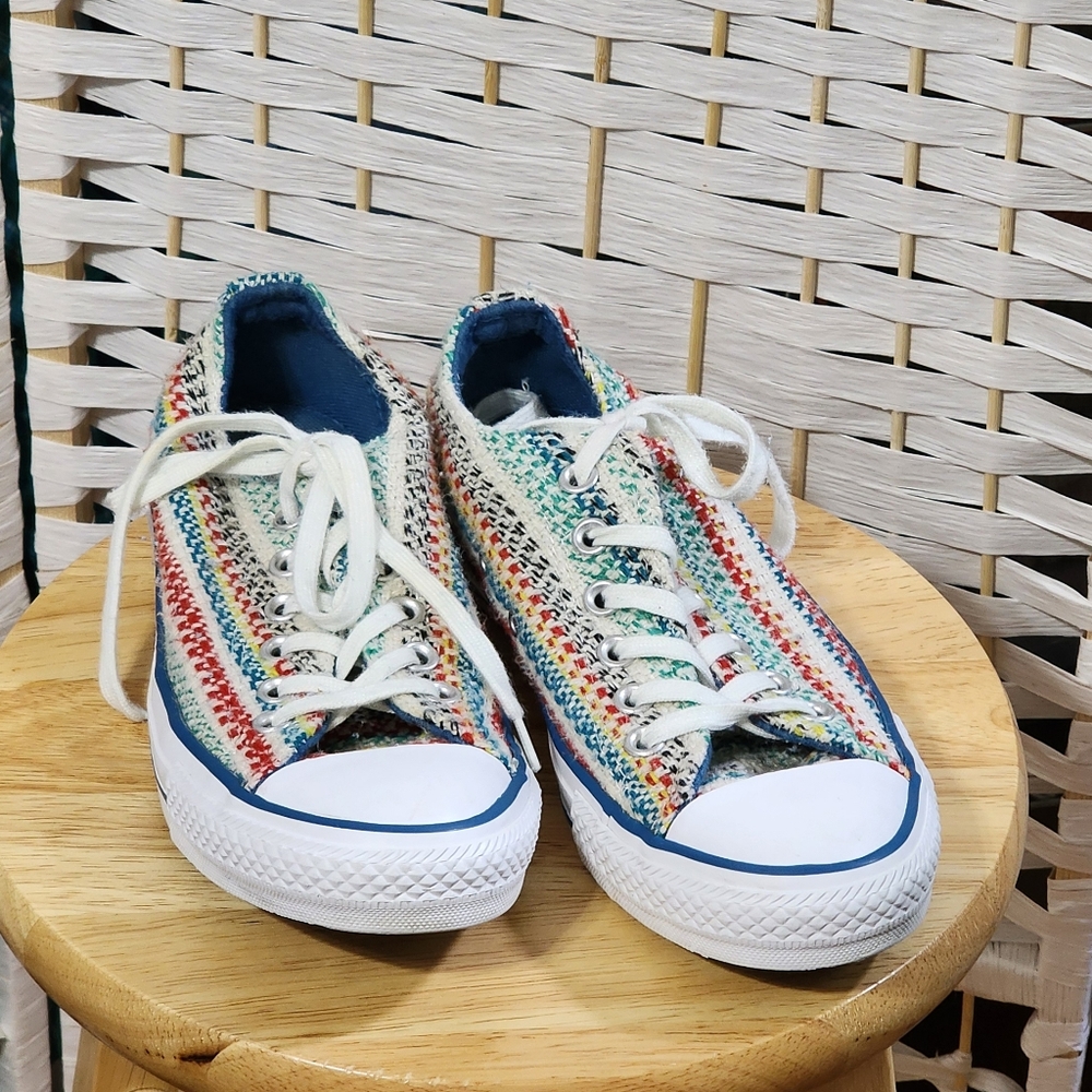Converse Chuck Taylor Red, White, Blue, Yellow Knit Ox Low Sneakers - Picture 2 of 8